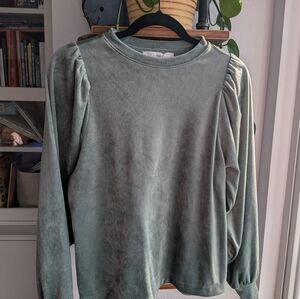 NWT LOFT Sage Green Velour Puff Sleeve Top XS Winter 2024